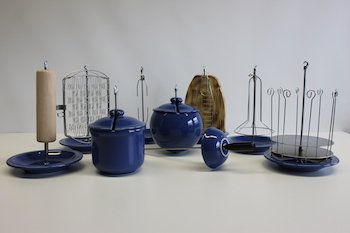 Grill Gondeln blaue Keramik und Edelstahl
