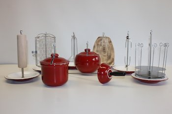 Grill Gondeln rot Edelstahl und Keramik
