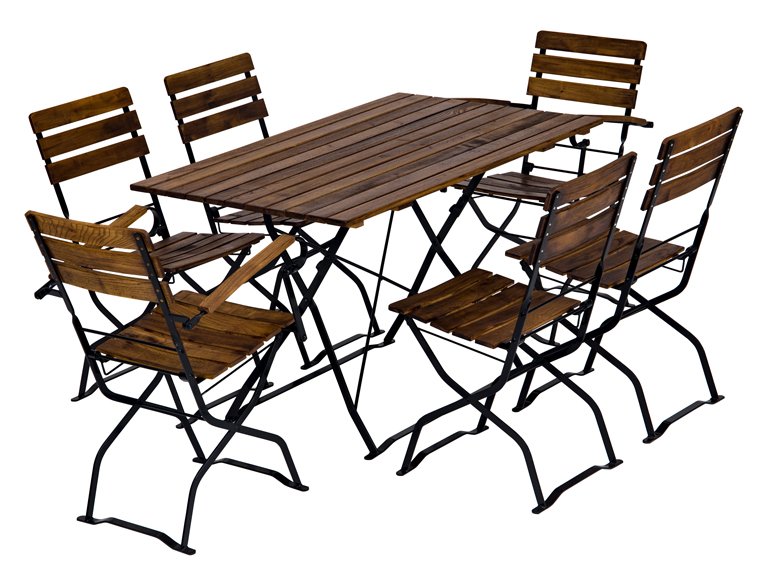 Biergartenmöbel Sitzgruppe für sechs Personen mit Biergartenstühle ohne Armlehne Gestell pulverbeschichtet schwarz