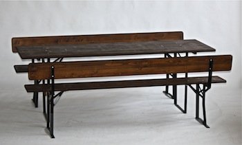 150 Bierbankgarnitur mit 70 cm breiten Tisch Bänke mit Rückenlehne holzfarbe Nussbaum mittel